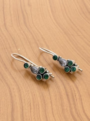 Green & White Stone Silver Drop Earrings